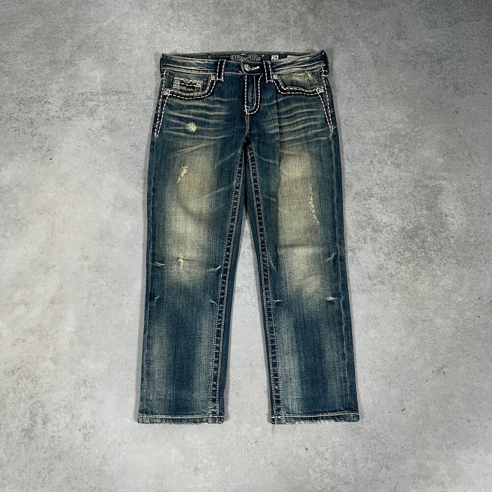 Miss Me Boyfriend Mid Rise Jeans Distressed Blue Womens - Size: 24